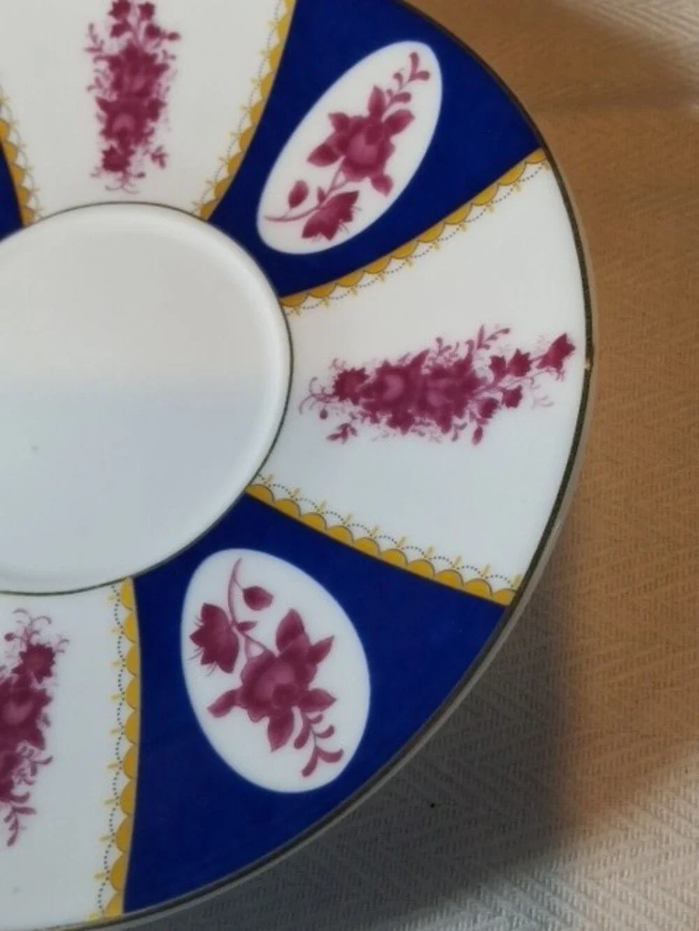 Porcelain Saucer with Cobalt Blue and Magenta Floral Accent